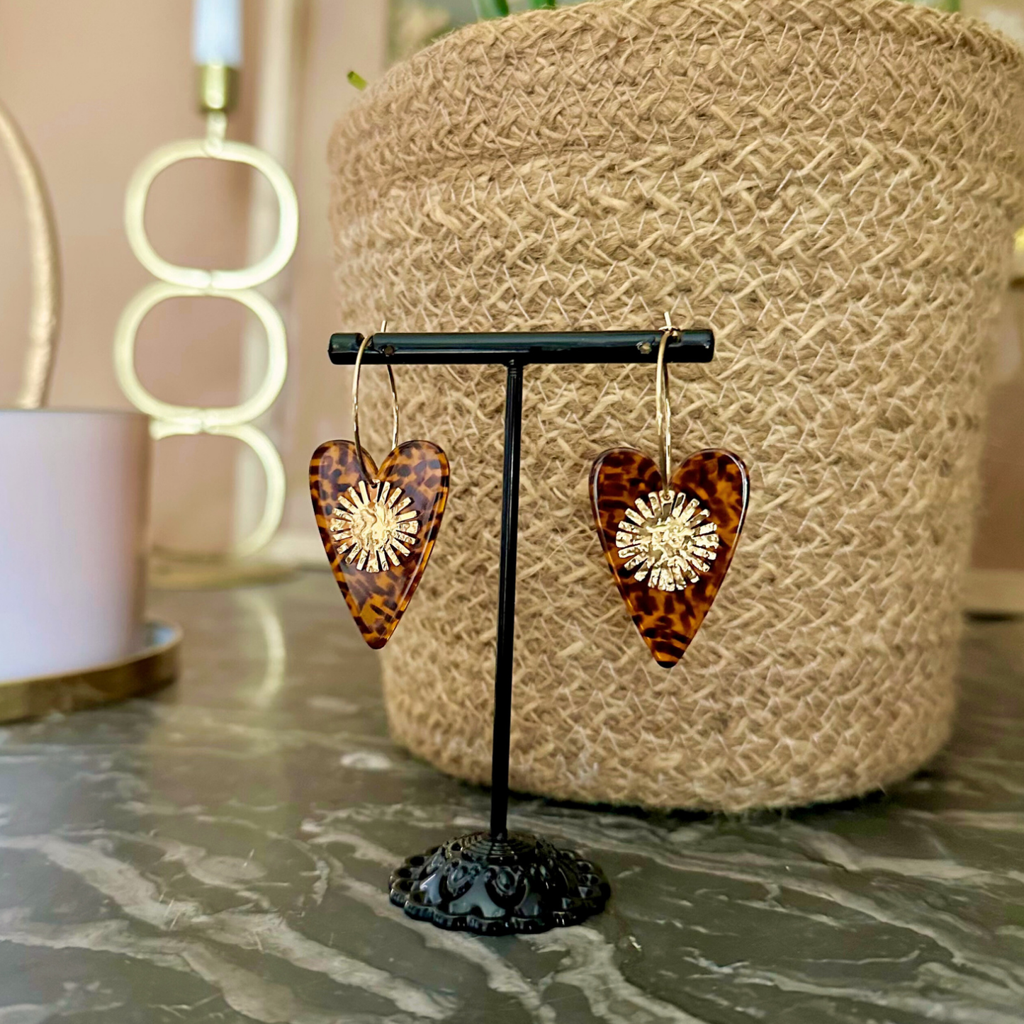boucles d'oreilles lumea soleil et léopard laiton doré à l'or 24 carats